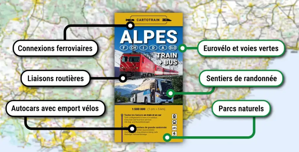 Cartotrain - Carte "Alpes 6 pays : Train+Bus"