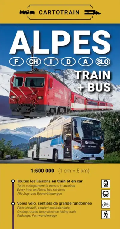 Cartotrain - Carte "Alpes 6 pays : Train+Bus"