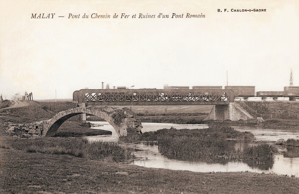 Malay - Pont du chemin de fer et ruine d'un pont romain