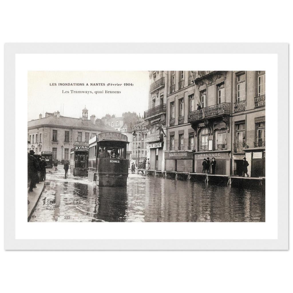 Les inondations a Nantes (Fevrier 1904) - Les tramways, quai Brancas
