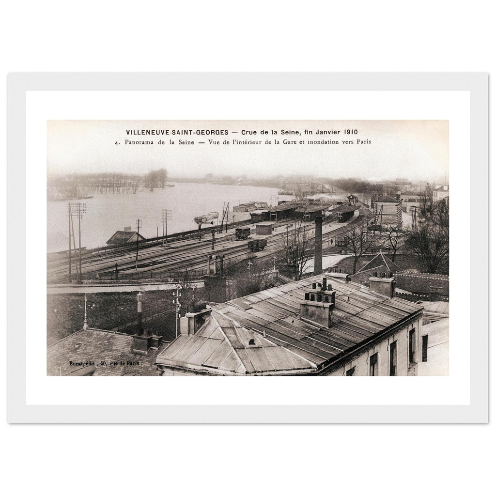 Villeneuve-St-Georges - Crue la Seine, fin janvier 1910 - Panorama de la Seine - Vue de l'interieur de la Gare et innondations vers Paris
