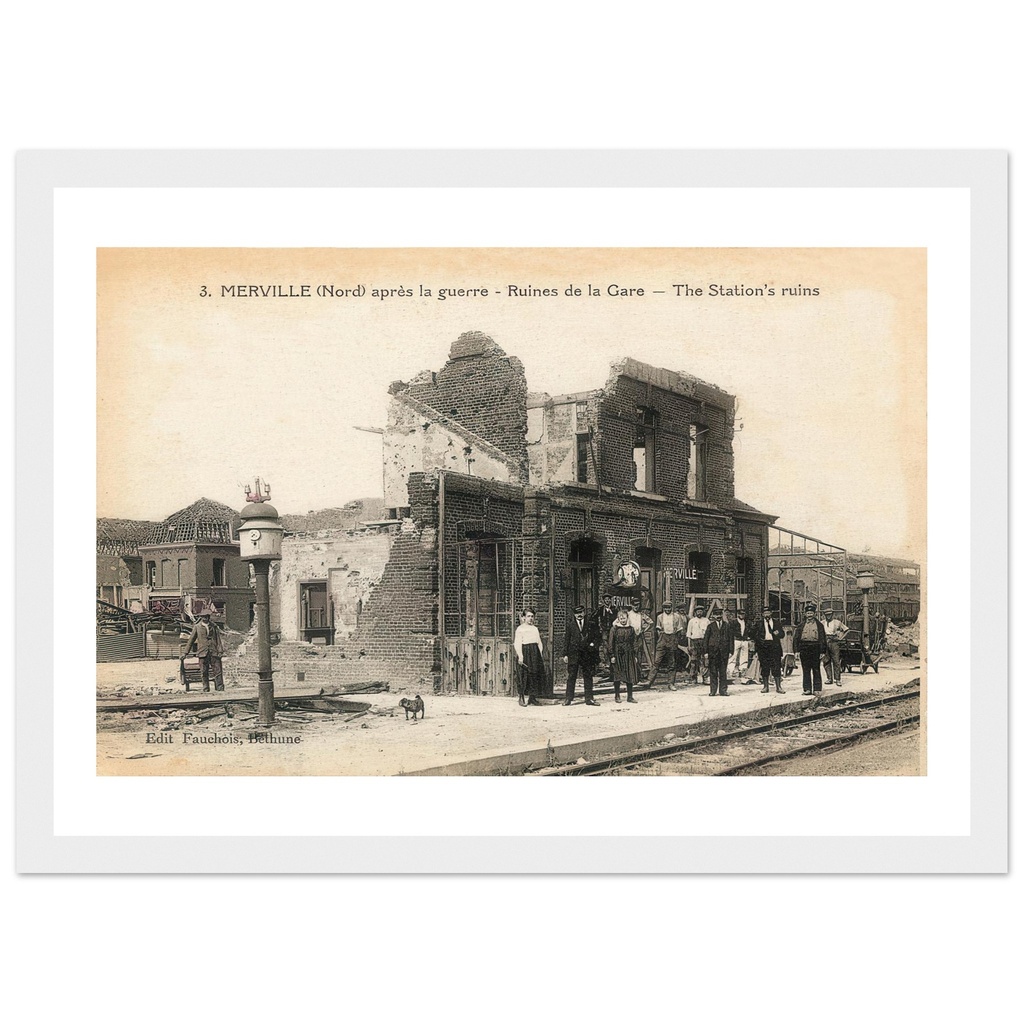 Merville (nord) apres la guerre - Ruines de la Gare