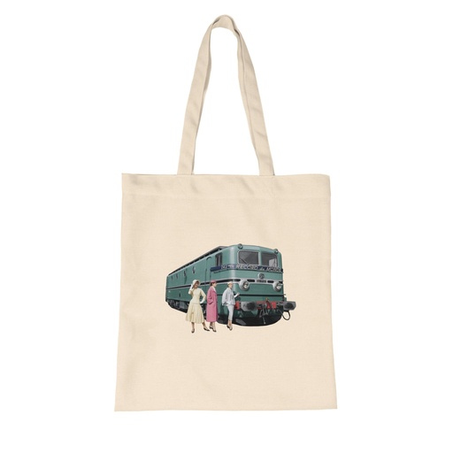 [73d4804c-7cd1-4156-854a-2bf9b0d96dbe] Retro 'Train record années 50' Tote Bag
