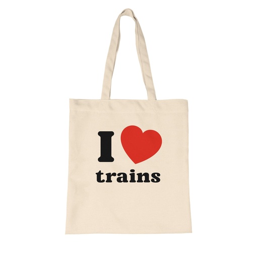 [a53e389b-c99f-4115-b9c4-4882f18985e1] Sac fourreau "I Love Trains" en coton bio et éco-responsable