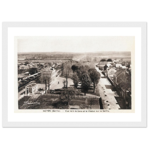 Noyen (Sarthe) - Vue de la gare et le viaduc sur Sarthe