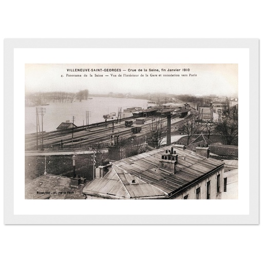 Villeneuve-St-Georges - Crue la Seine, fin janvier 1910 - Panorama de la Seine - Vue de l'interieur de la Gare et innondations vers Paris